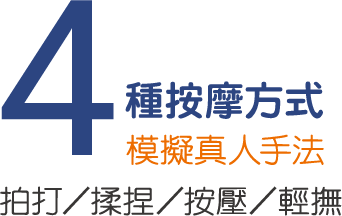 4 種按摩方式 模擬真人手法 拍打／揉捏／按壓／輕撫